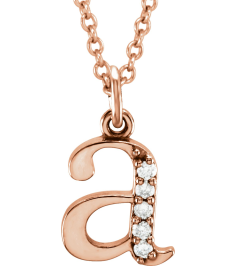 85803 Necklace Set 14K Rose Initial A Natural Diamond Round 1 Mm I1, G-H 0.025 Ctw 16 In Polished .025 Ctw Natural Diamond Initial Necklace