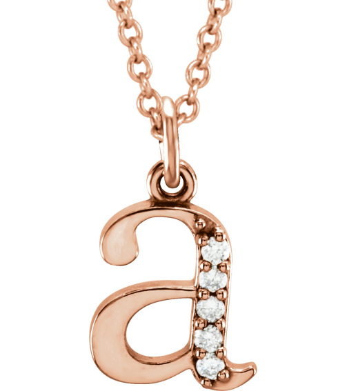 85803 Necklace Set 14K Rose Initial A Natural Diamond Round 1 Mm I1, G-H 0.025 Ctw 16 In Polished .025 Ctw Natural Diamond Initial Necklace