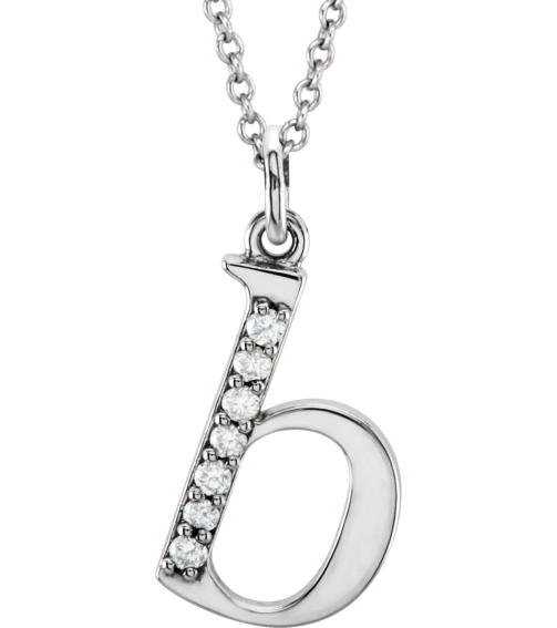 85803 Necklace Set 14K White Initial B Natural Diamond Round 1 Mm I1, G-H 0.03 Ctw 16 In Polished 0.03 Ctw Natural Diamond Initial Necklace