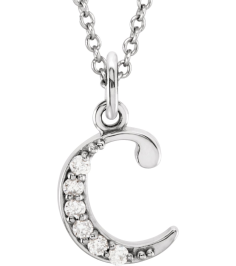 85803 Necklace Set 14K White Initial C Natural Diamond Round 1 Mm I1, G-H 0.03 Ctw 16 In Polished 0.03 Ctw Natural Diamond Initial Necklace