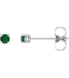 1874 14K White Set Round Natural Emerald Pair 2.5 Mm Friction Friction Backs Included 4-Prong Polished Natural Emerald Stud Earrings