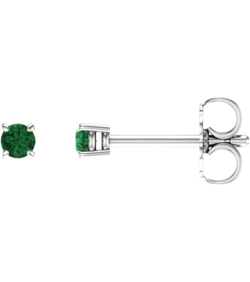 1874 14K White Set Round Natural Emerald Pair 2.5 Mm Friction Friction Backs Included 4-Prong Polished Natural Emerald Stud Earrings