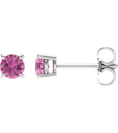1874 14K White Set Round Natural Pink Sapphire Pair 4 Mm Friction Friction Backs Included 4-Prong Polished Natural Pink Sapphire Stud Earrings