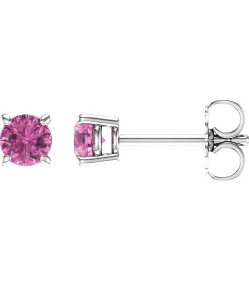 1874 14K White Set Round Natural Pink Sapphire Pair 4 Mm Friction Friction Backs Included 4-Prong Polished Natural Pink Sapphire Stud Earrings