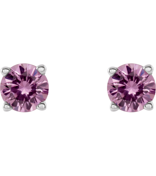 1874 14K White Set Round Natural Pink Sapphire Pair 4 Mm Friction Friction Backs Included 4-Prong Polished Natural Pink Sapphire Stud Earrings