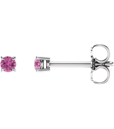 1874 14K White Set Round Natural Pink Sapphire Pair 2.5 Mm Friction Friction Backs Included 4-Prong Polished Natural Pink Sapphire Stud Earrings