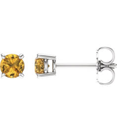 1874 14K White Set Round Natural Yellow Sapphire Pair 4 Mm Friction Friction Backs Included 4-Prong Polished Natural Yellow Sapphire Stud Earrings