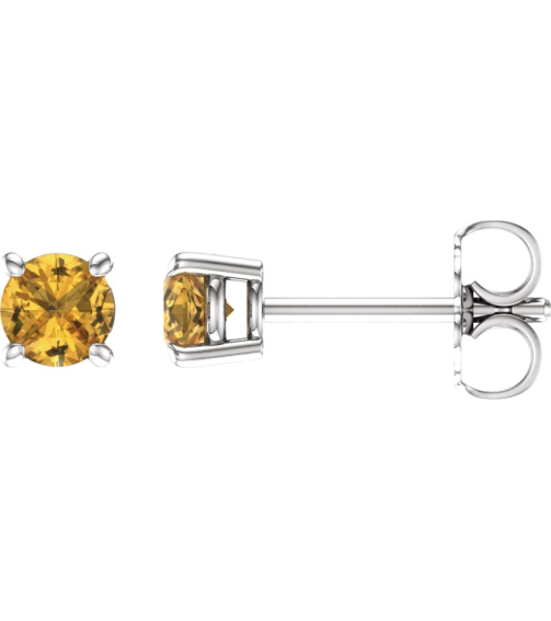 1874 14K White Set Round Natural Yellow Sapphire Pair 4 Mm Friction Friction Backs Included 4-Prong Polished Natural Yellow Sapphire Stud Earrings