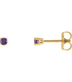 1874 14K Yellow Set Round Natural Amethyst Pair 2.5 Mm Friction Friction Backs Included 4-Prong Polished Natural Amethyst Stud Earrings
