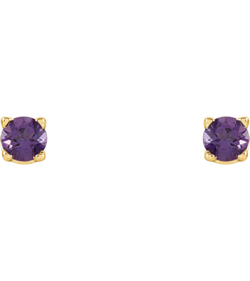 1874 14K Yellow Set Round Natural Amethyst Pair 2.5 Mm Friction Friction Backs Included 4-Prong Polished Natural Amethyst Stud Earrings