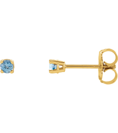 1874 14K Yellow Set Round Natural Aquamarine Pair 2.5 Mm Friction Friction Backs Included 4-Prong Polished Natural Aquamarine Stud Earrings