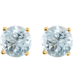 1874 14K Yellow Set Round Natural Aquamarine Pair 2.5 Mm Friction Friction Backs Included 4-Prong Polished Natural Aquamarine Stud Earrings