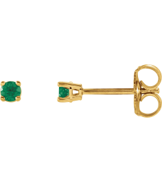 1874 14K Yellow Set Round Natural Emerald Pair 2.5 Mm Friction Friction Backs Included 4-Prong Polished Natural Emerald Stud Earrings