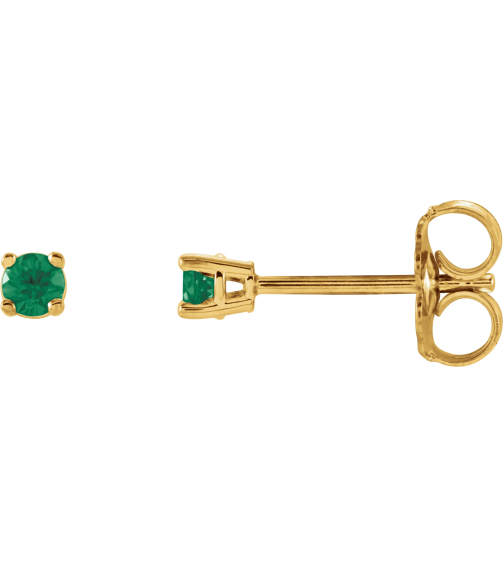 1874 14K Yellow Set Round Natural Emerald Pair 2.5 Mm Friction Friction Backs Included 4-Prong Polished Natural Emerald Stud Earrings