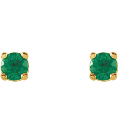 1874 14K Yellow Set Round Natural Emerald Pair 2.5 Mm Friction Friction Backs Included 4-Prong Polished Natural Emerald Stud Earrings