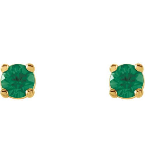 1874 14K Yellow Set Round Natural Emerald Pair 2.5 Mm Friction Friction Backs Included 4-Prong Polished Natural Emerald Stud Earrings