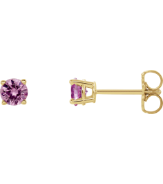 1874 14K Yellow Set Round Natural Pink Sapphire Pair 2.5 Mm Friction Friction Backs Included 4-Prong Polished Natural Pink Sapphire Stud Earrings