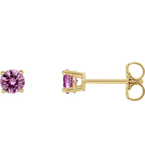1874 14K Yellow Set Round Natural Pink Sapphire Pair 2.5 Mm Friction Friction Backs Included 4-Prong Polished Natural Pink Sapphire Stud Earrings