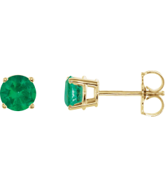 1874 14K Yellow Set Round Natural Emerald Pair 5 Mm Friction Friction Backs Included 4-Prong Polished Natural Emerald Stud Earrings