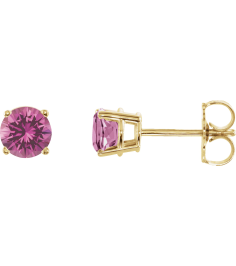 1874 14K Yellow Set Round Natural Pink Sapphire Pair 5 Mm Friction Friction Backs Included 4-Prong Polished Natural Pink Sapphire Stud Earrings