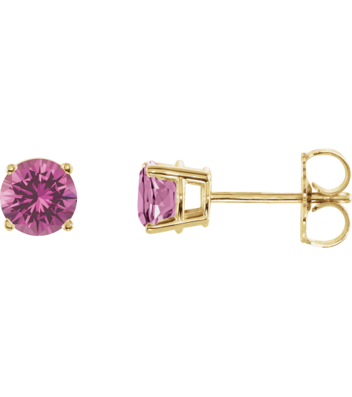 1874 14K Yellow Set Round Natural Pink Sapphire Pair 5 Mm Friction Friction Backs Included 4-Prong Polished Natural Pink Sapphire Stud Earrings