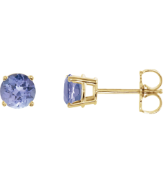 1874 14K Yellow Set Round Natural Tanzanite Pair 5 Mm Friction Friction Backs Included 4-Prong Polished Natural Tanzanite Stud Earrings