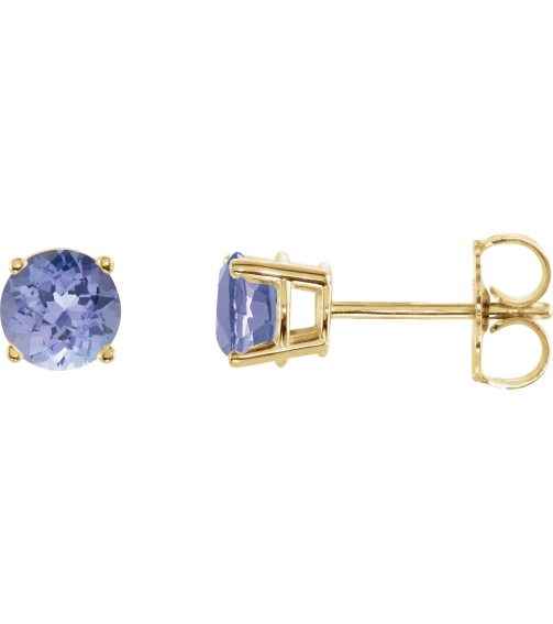 1874 14K Yellow Set Round Natural Tanzanite Pair 5 Mm Friction Friction Backs Included 4-Prong Polished Natural Tanzanite Stud Earrings