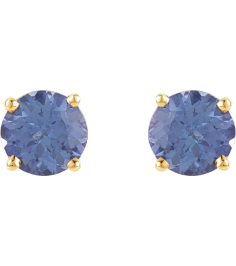 1874 14K Yellow Set Round Natural Tanzanite Pair 5 Mm Friction Friction Backs Included 4-Prong Polished Natural Tanzanite Stud Earrings