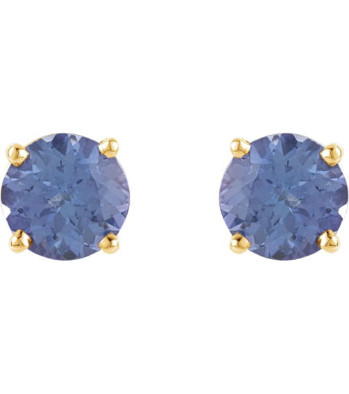 1874 14K Yellow Set Round Natural Tanzanite Pair 5 Mm Friction Friction Backs Included 4-Prong Polished Natural Tanzanite Stud Earrings