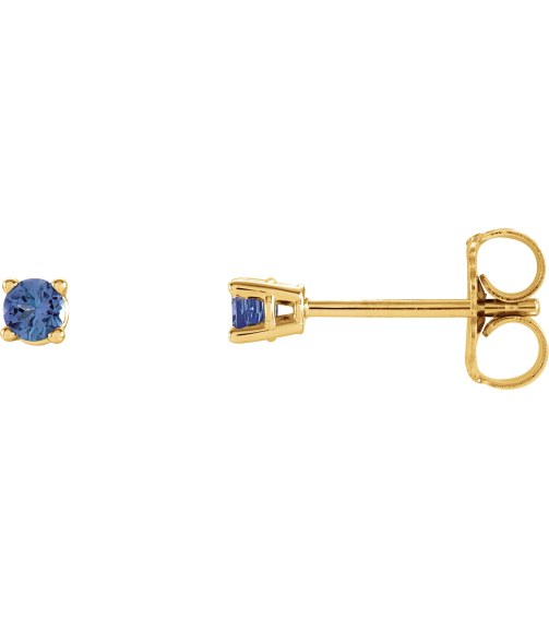 1874 14K Yellow Set Round Natural Tanzanite Pair 2.5 Mm Friction Friction Backs Included 4-Prong Polished Natural Tanzanite Stud Earrings