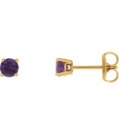 1874 14K Yellow Set Round Natural Amethyst Pair 4 Mm Friction Friction Backs Included 4-Prong Polished Natural Amethyst Stud Earrings