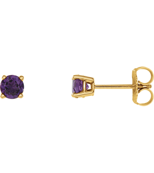 1874 14K Yellow Set Round Natural Amethyst Pair 4 Mm Friction Friction Backs Included 4-Prong Polished Natural Amethyst Stud Earrings