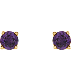 1874 14K Yellow Set Round Natural Amethyst Pair 4 Mm Friction Friction Backs Included 4-Prong Polished Natural Amethyst Stud Earrings