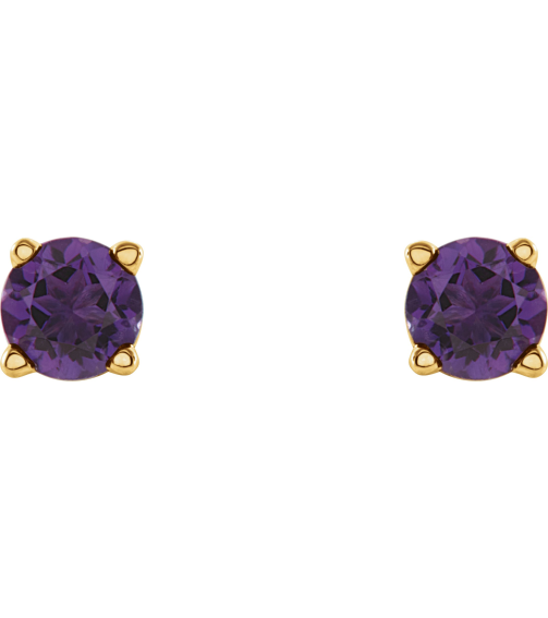 1874 14K Yellow Set Round Natural Amethyst Pair 4 Mm Friction Friction Backs Included 4-Prong Polished Natural Amethyst Stud Earrings