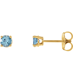 1874 14K Yellow Set Round Natural Aquamarine Pair 4 Mm Friction Friction Backs Included 4-Prong Polished Natural Aquamarine Stud Earrings