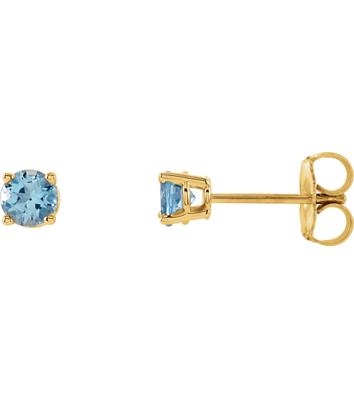 1874 14K Yellow Set Round Natural Aquamarine Pair 4 Mm Friction Friction Backs Included 4-Prong Polished Natural Aquamarine Stud Earrings