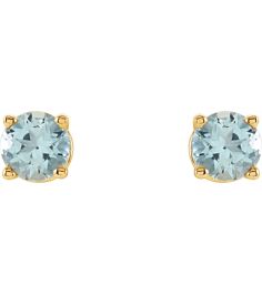 1874 14K Yellow Set Round Natural Aquamarine Pair 4 Mm Friction Friction Backs Included 4-Prong Polished Natural Aquamarine Stud Earrings