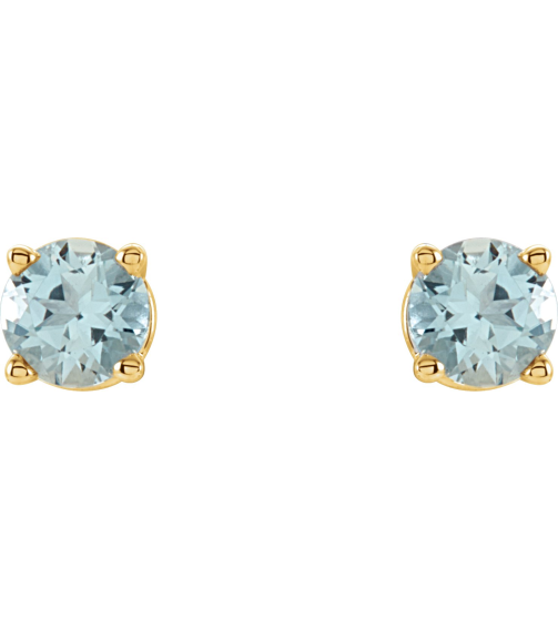 1874 14K Yellow Set Round Natural Aquamarine Pair 4 Mm Friction Friction Backs Included 4-Prong Polished Natural Aquamarine Stud Earrings