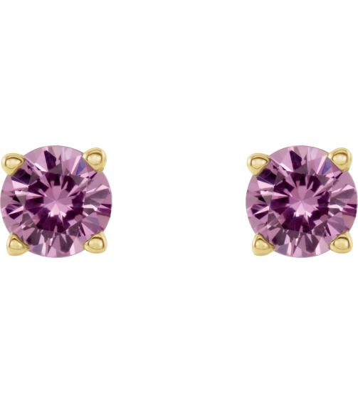 1874 14K Yellow Set Round Natural Pink Sapphire Pair 4 Mm Friction Friction Backs Included 4-Prong Polished Natural Pink Sapphire Stud Earrings