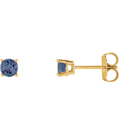1874 14K Yellow Set Round Natural Tanzanite Pair 4 Mm Friction Friction Backs Included 4-Prong Polished Natural Tanzanite Stud Earrings