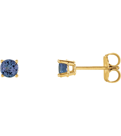 1874 14K Yellow Set Round Natural Tanzanite Pair 4 Mm Friction Friction Backs Included 4-Prong Polished Natural Tanzanite Stud Earrings