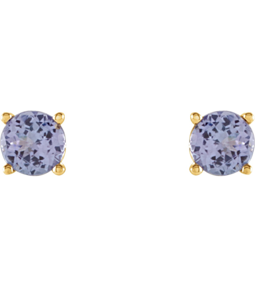 1874 14K Yellow Set Round Natural Tanzanite Pair 4 Mm Friction Friction Backs Included 4-Prong Polished Natural Tanzanite Stud Earrings