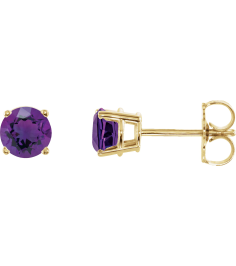 1874 14K Yellow Set Round Natural Amethyst Pair 5 Mm Friction Friction Backs Included 4-Prong Polished Natural Amethyst Stud Earrings