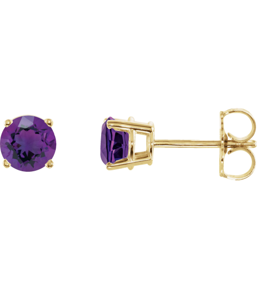 1874 14K Yellow Set Round Natural Amethyst Pair 5 Mm Friction Friction Backs Included 4-Prong Polished Natural Amethyst Stud Earrings