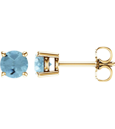 1874 14K Yellow Set Round Natural Aquamarine Pair 5 Mm Friction Friction Backs Included 4-Prong Polished Natural Aquamarine Stud Earrings