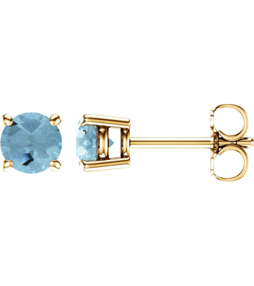 1874 14K Yellow Set Round Natural Aquamarine Pair 5 Mm Friction Friction Backs Included 4-Prong Polished Natural Aquamarine Stud Earrings
