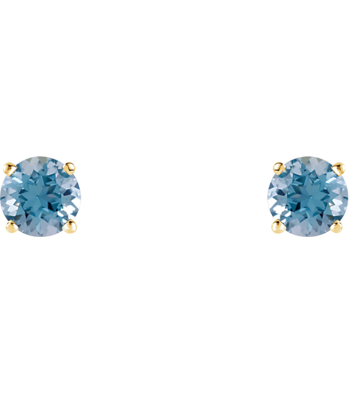 1874 14K Yellow Set Round Natural Aquamarine Pair 5 Mm Friction Friction Backs Included 4-Prong Polished Natural Aquamarine Stud Earrings