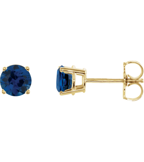 1874 14K Yellow Set Round Natural Blue Sapphire Pair 5 Mm Friction Friction Backs Included 4-Prong Polished Natural Blue Sapphire Stud Earrings