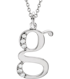 85803 Necklace Set 14K White Initial G Natural Diamond Round 1 Mm I1, G-H 0.025 Ctw 16 In Polished .025 Ctw Natural Diamond Initial Necklace