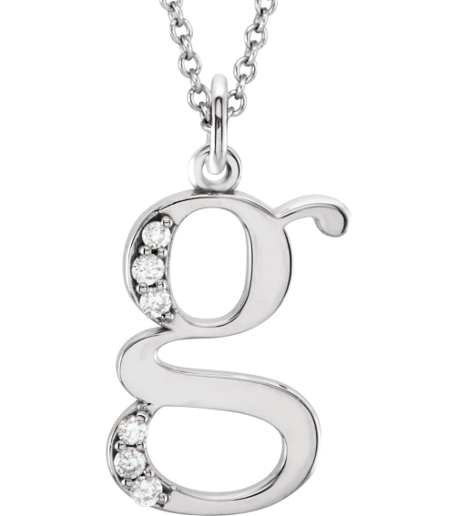 85803 Necklace Set 14K White Initial G Natural Diamond Round 1 Mm I1, G-H 0.025 Ctw 16 In Polished .025 Ctw Natural Diamond Initial Necklace